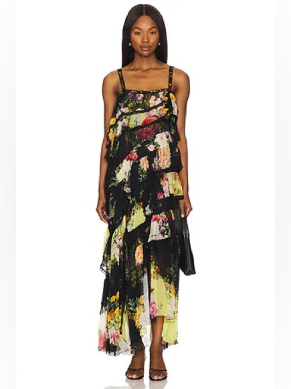 Floral Tiered Maxi Dress - Black Floral